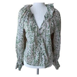 Anthropologie Sz S Cotton Peasant Longsleeve Ruffle Puff Sleeve Top Cottage